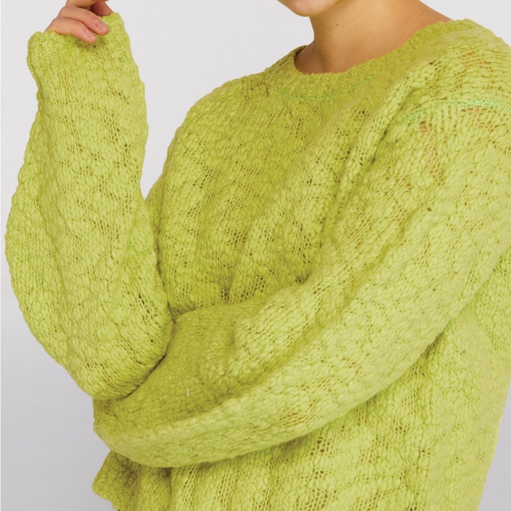 HELMUT LANG Bright Green Textured Cropped Sweater